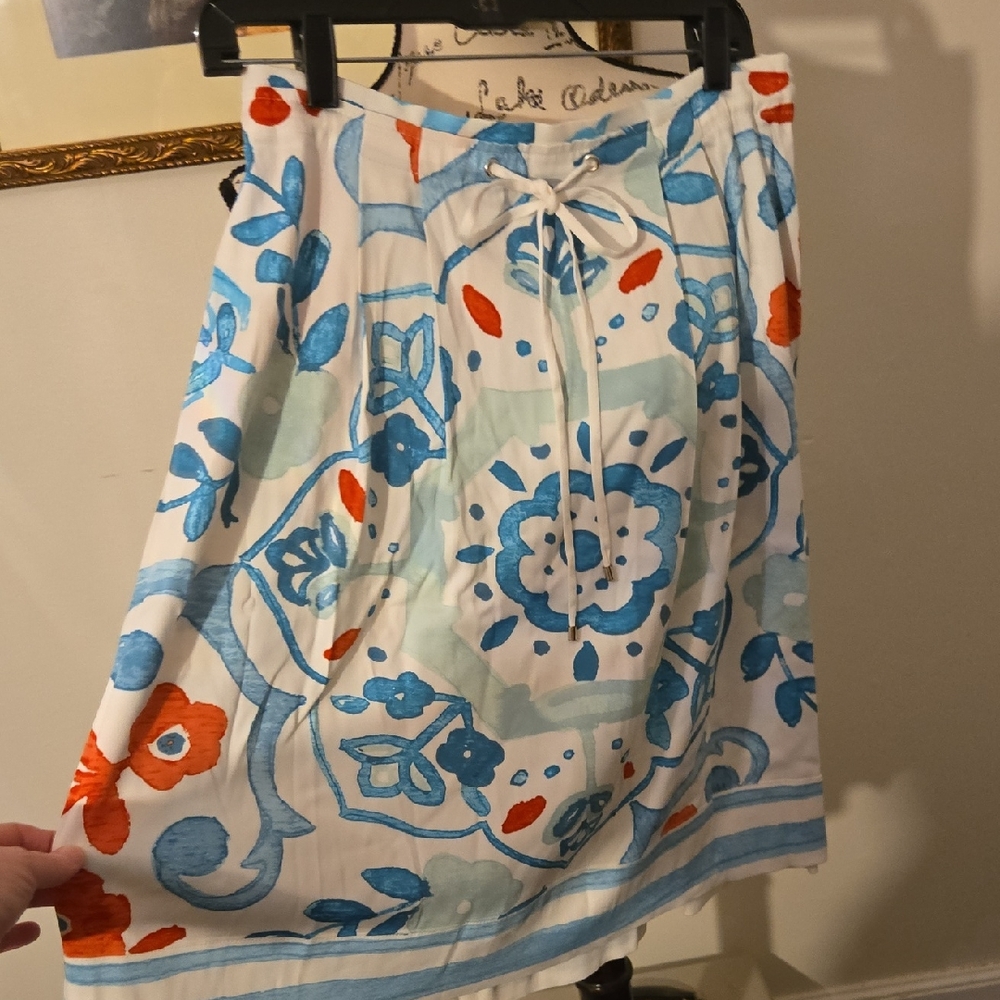 LOFT White, Red And Blue A Line Skirt